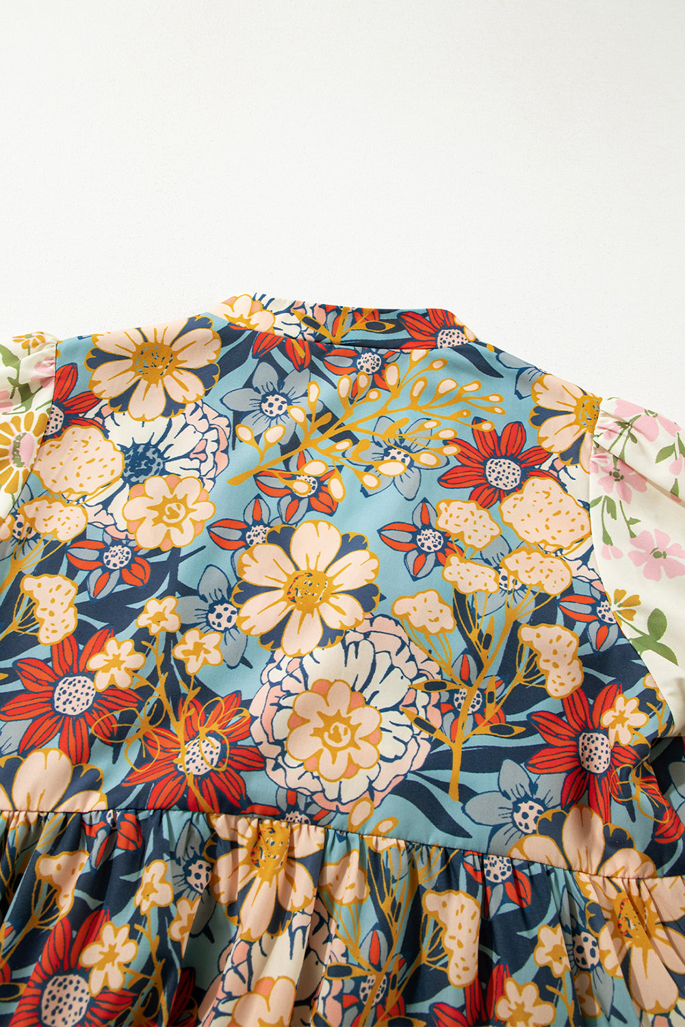 Multicolour Boho Floral Print Crochet Patchwork V Neck Loose Mini Dress eAura