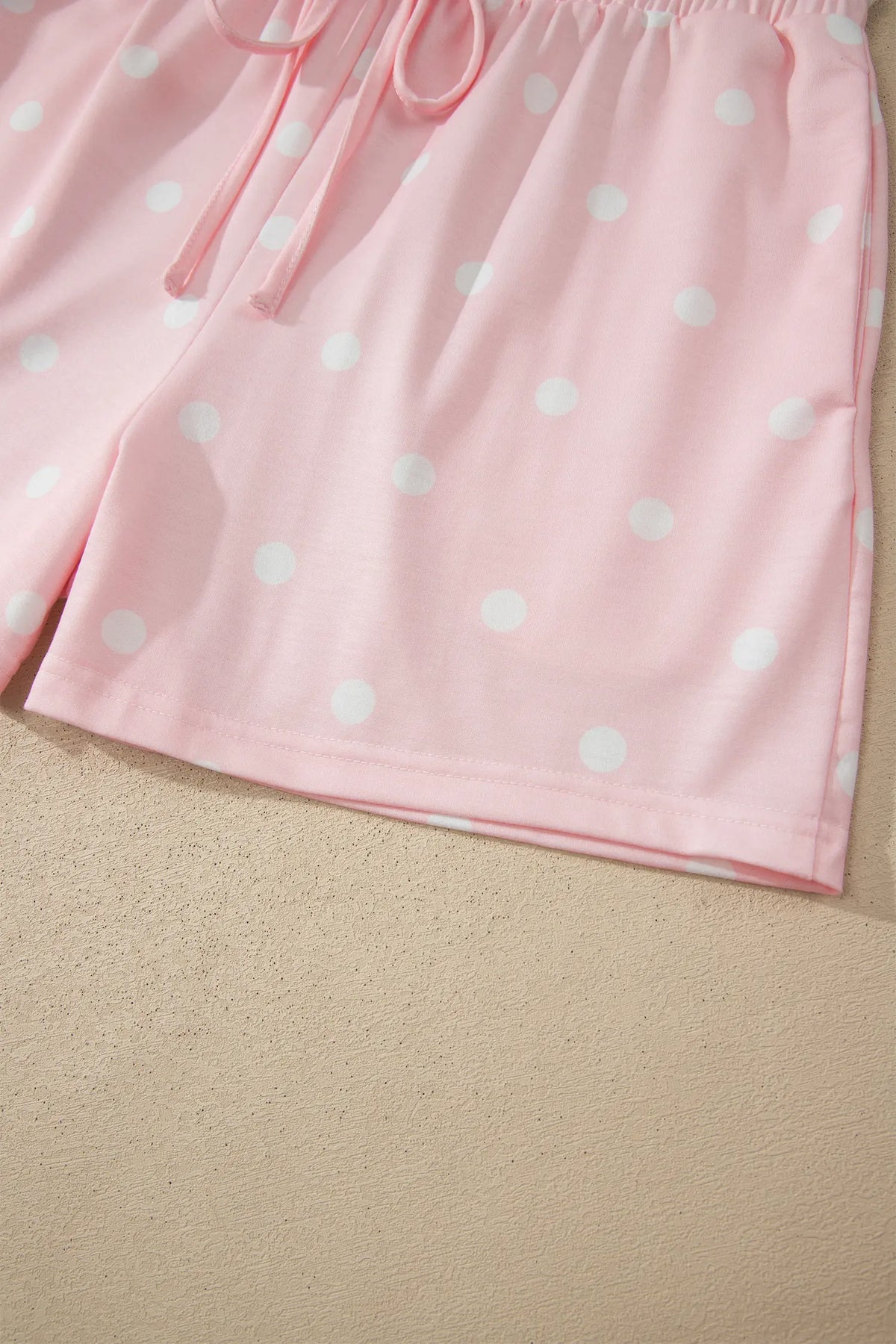 Polka Dot Short Sleeve Loose Top Drawstring Shorts Set – Pink