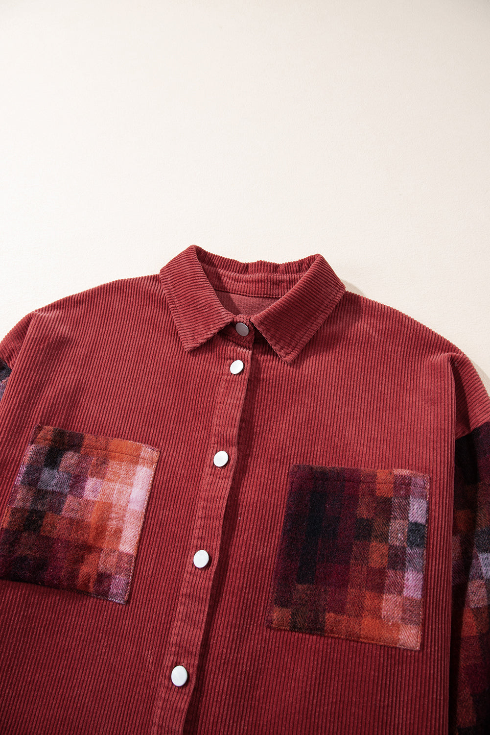 Gold Flame Checker Patchwork Raw Edge Oversized Corduroy Jacket eAura