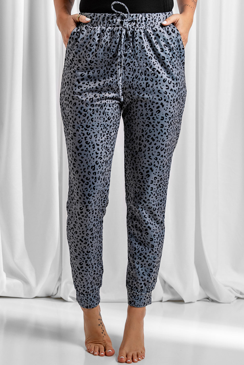 Leopard Print Elastic Waist Casual Joggers