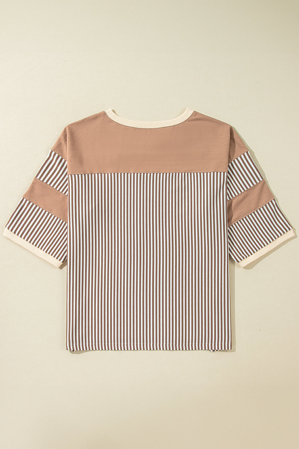 Pink Stripe Patchwork Bracelet Sleeve Plus Size T Shirt BB Fashion Outlet