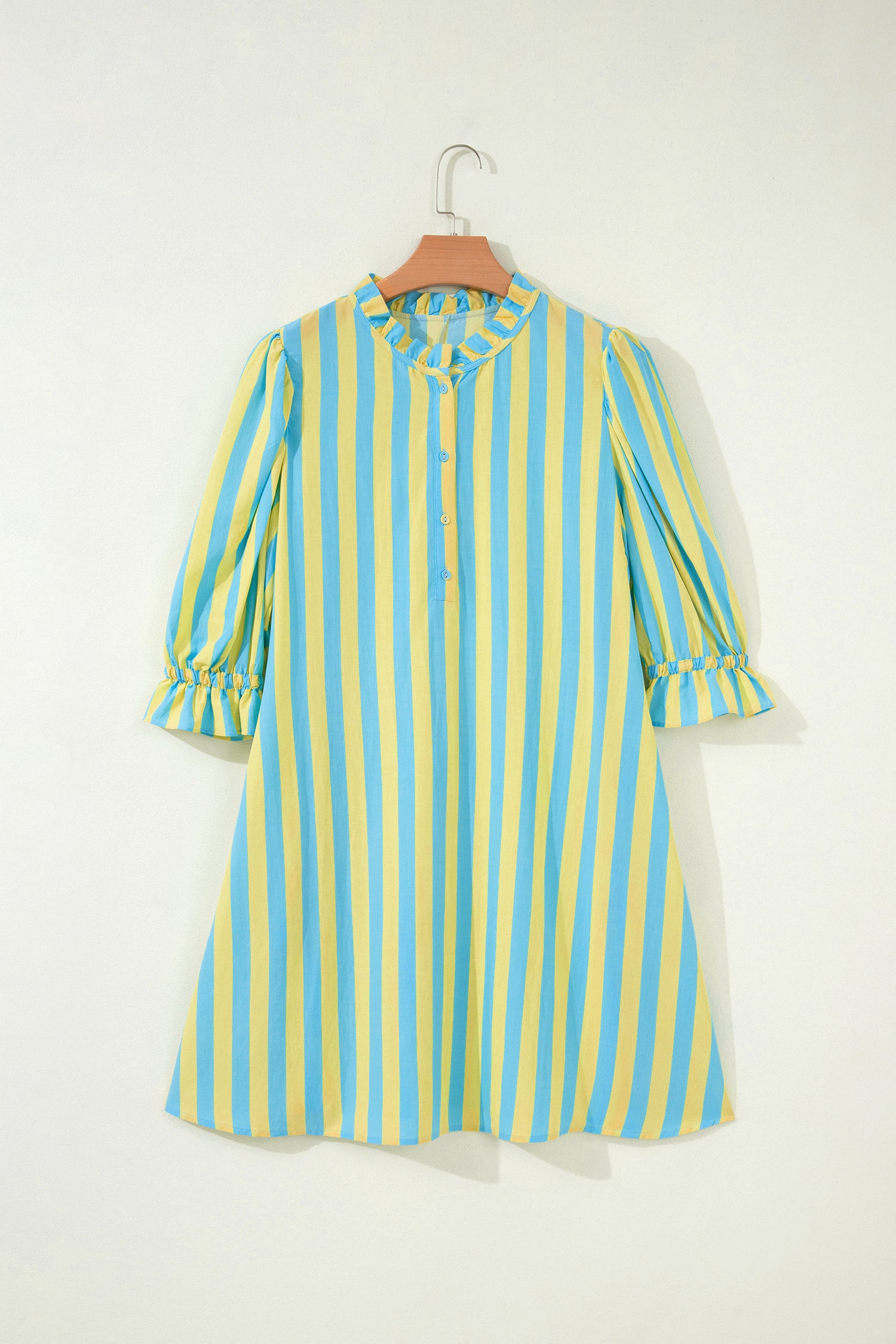 Stripe Puff Sleeve Mini Dress – Half Button