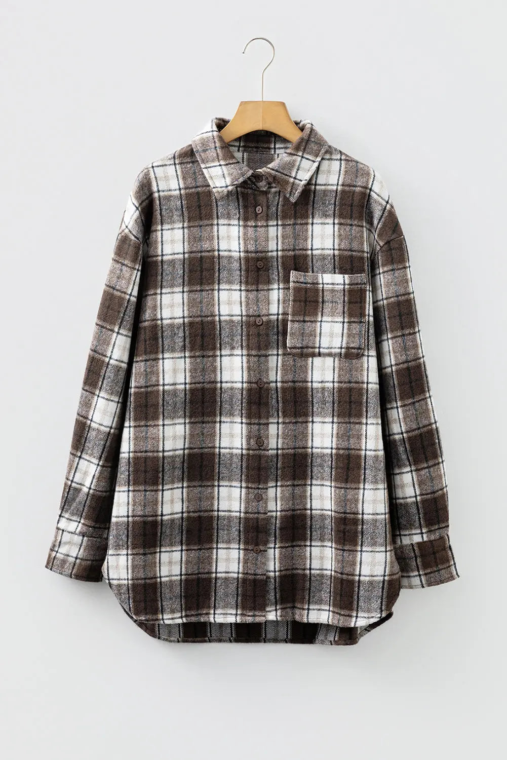 Flannel Plaid Single Chest Pocket Boyfriend Shacket - Outerwear/Plaid Shackets