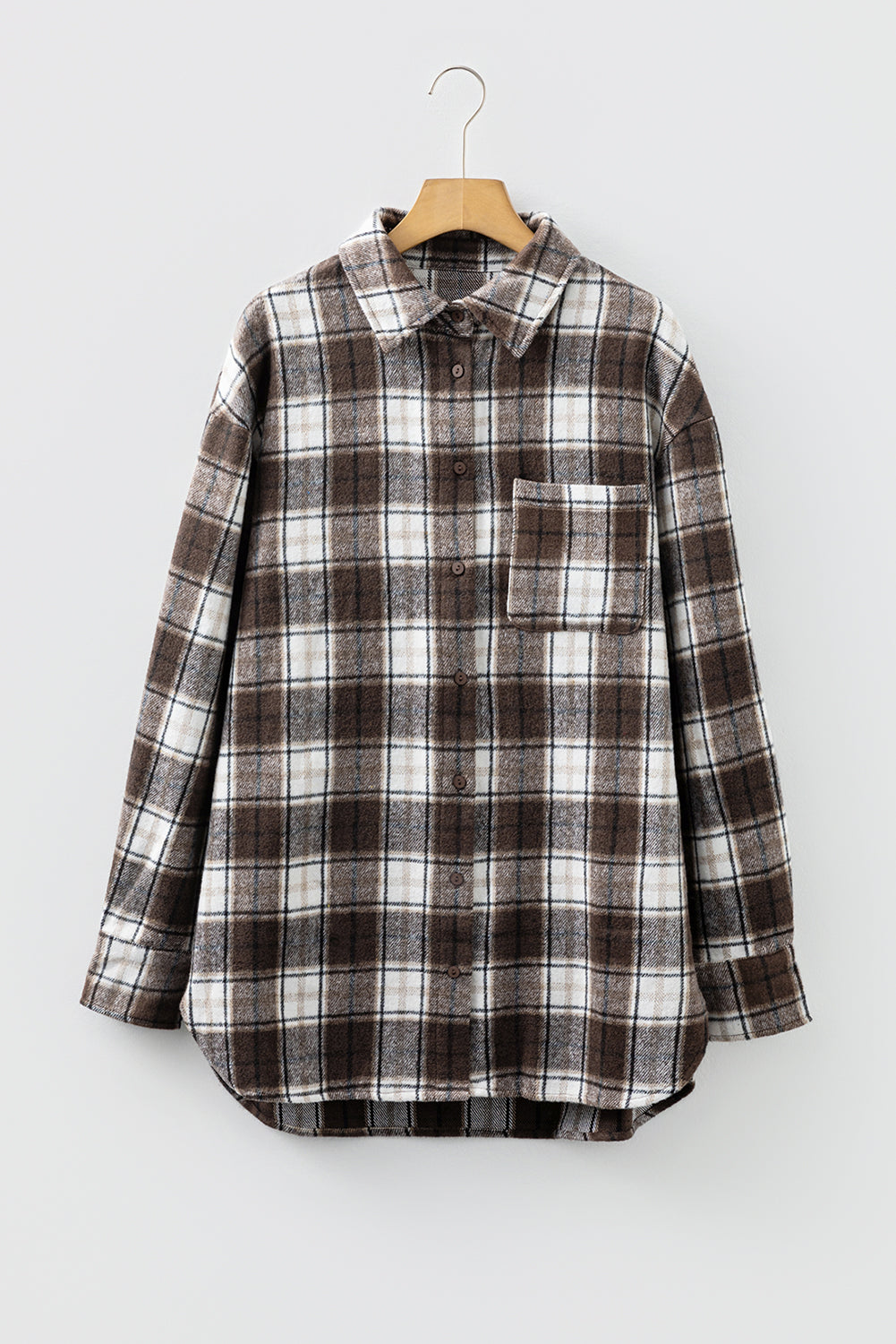 Flannel Plaid Single Chest Pocket Boyfriend Shacket - eAura