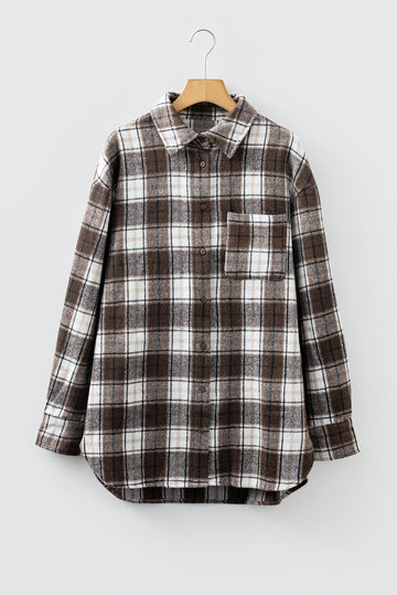 Flannel Plaid Single Chest Pocket Boyfriend Shacket - Outerwear/Plaid Shackets
