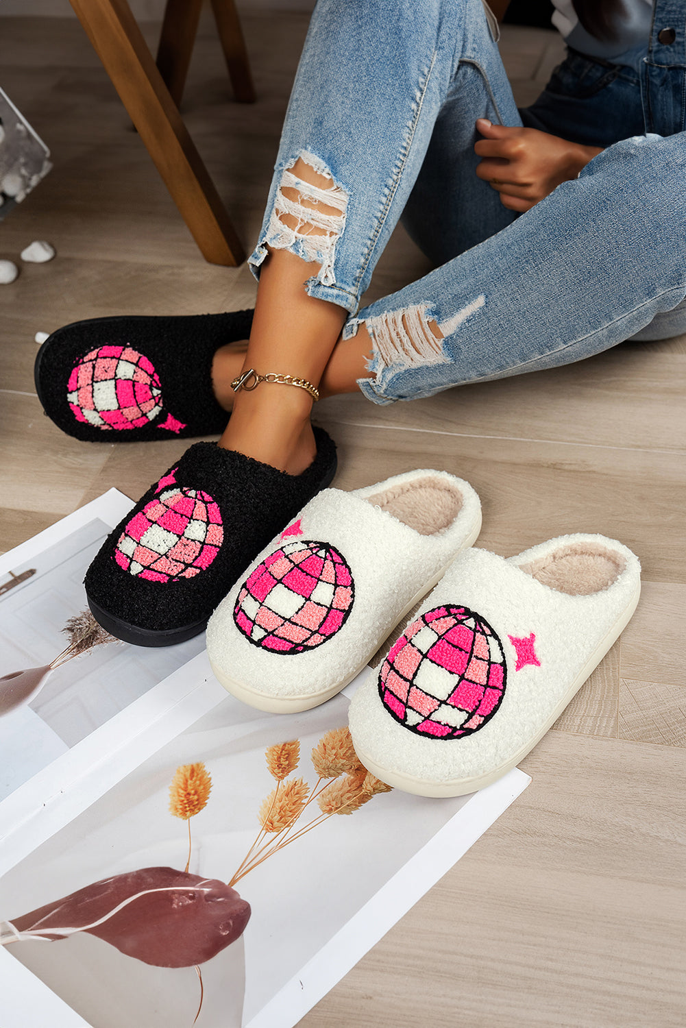 Disco Ball Home Plush Slippers