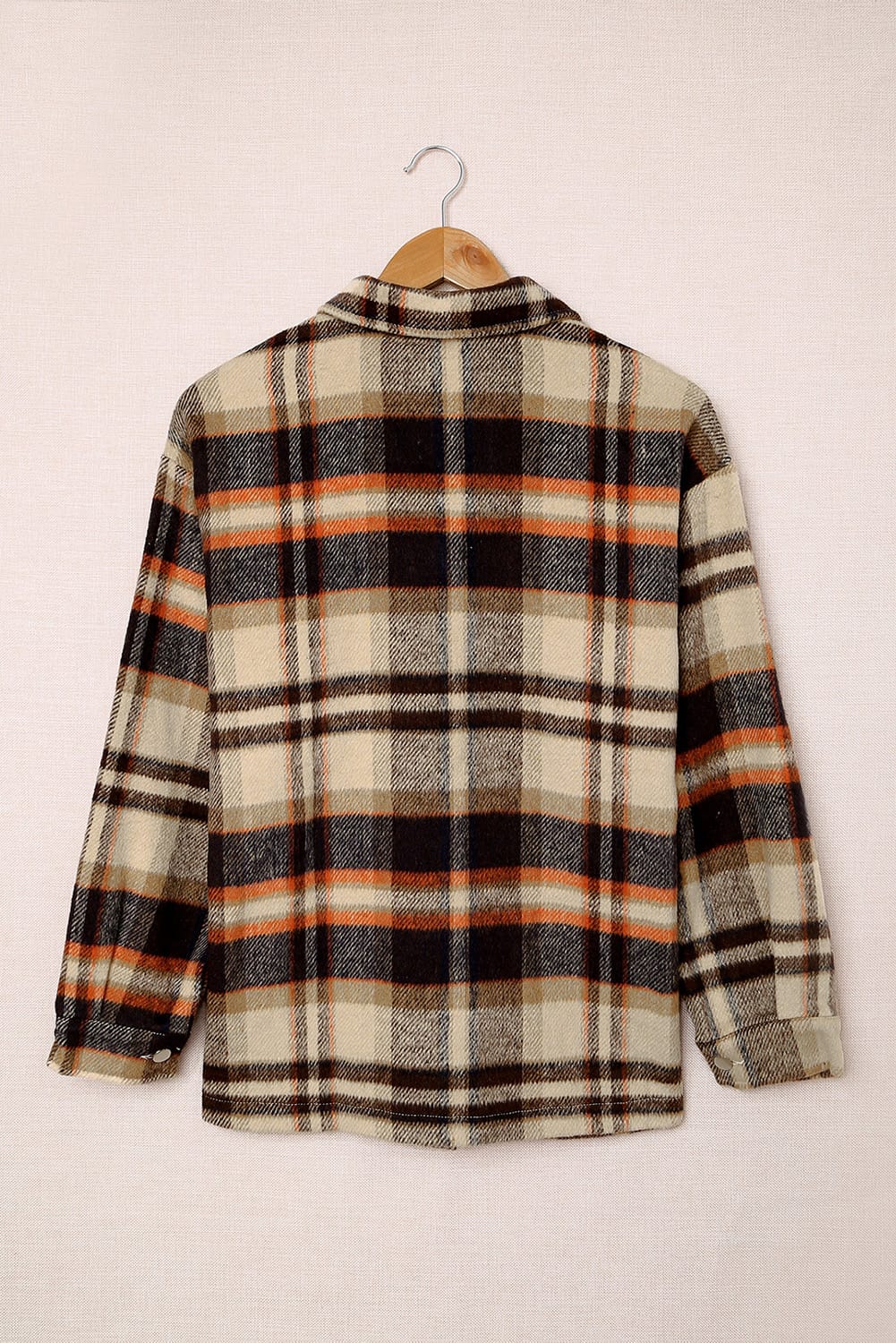 Geometric Plaid Print Pocketed Shacket eAura
