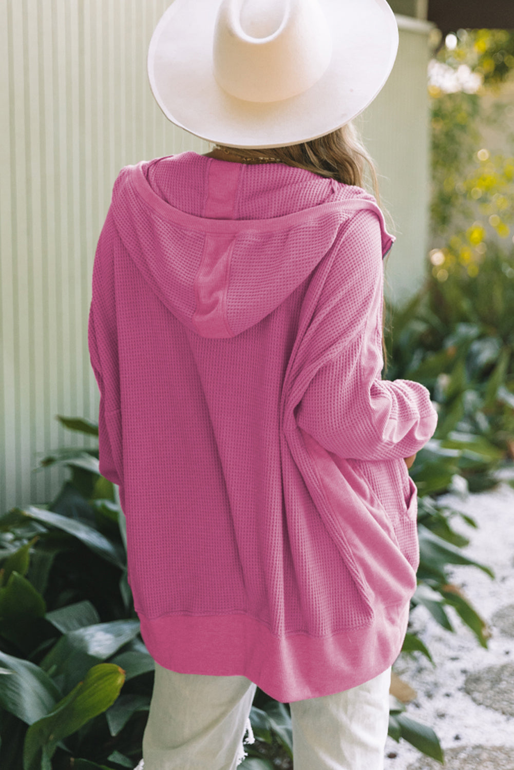 Rose Thermal Waffle Knit Full Zipper Hooded Jacket eAura