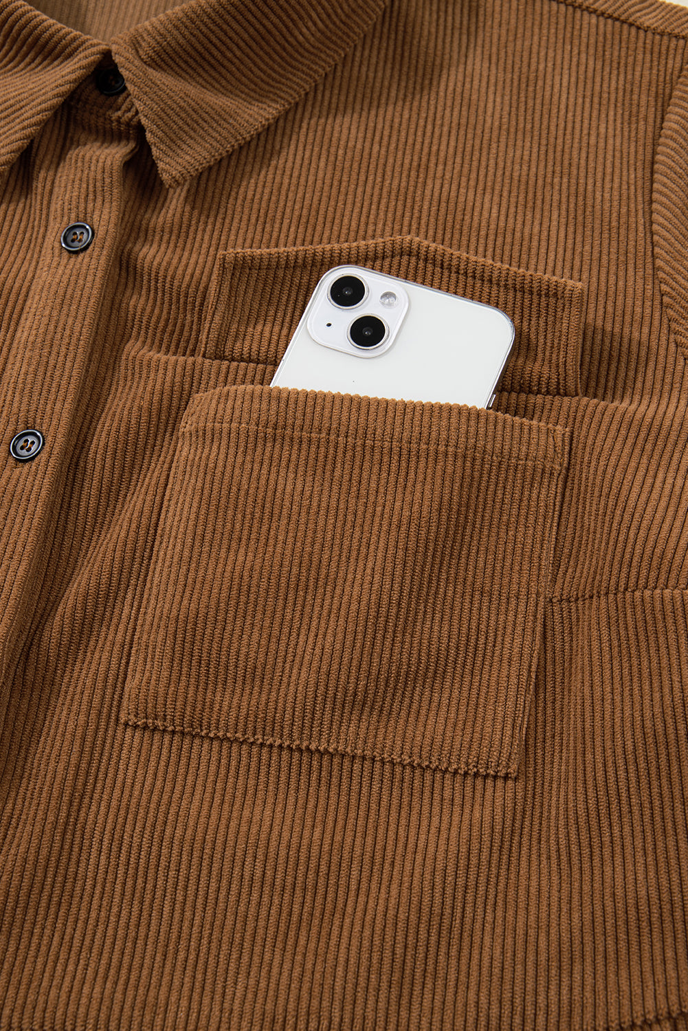 Soft Corduroy Full Buttoned Collared Shirt Dress Plus Size - eAura