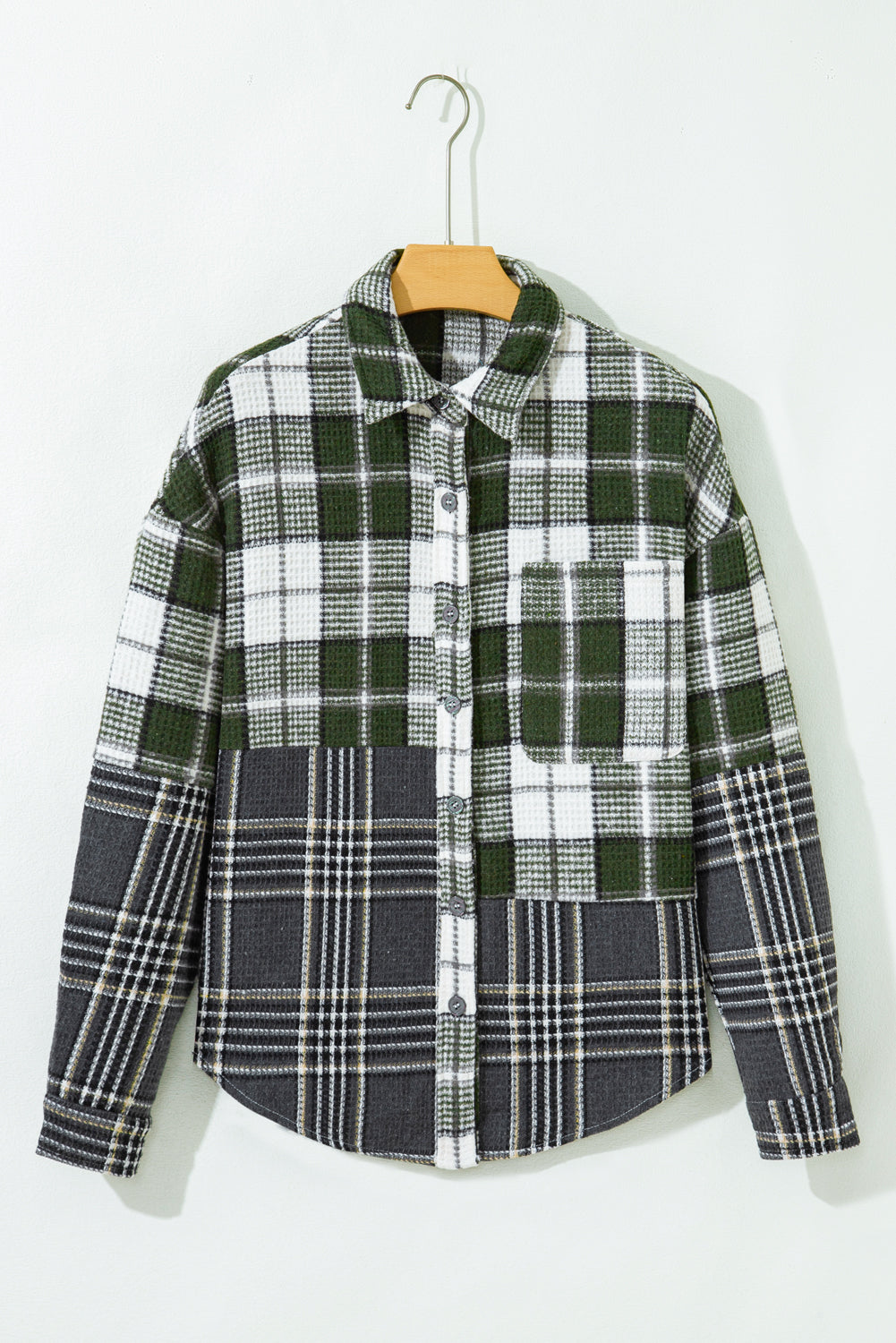 Plaid Print Textured Buttoned Shacket eAura
