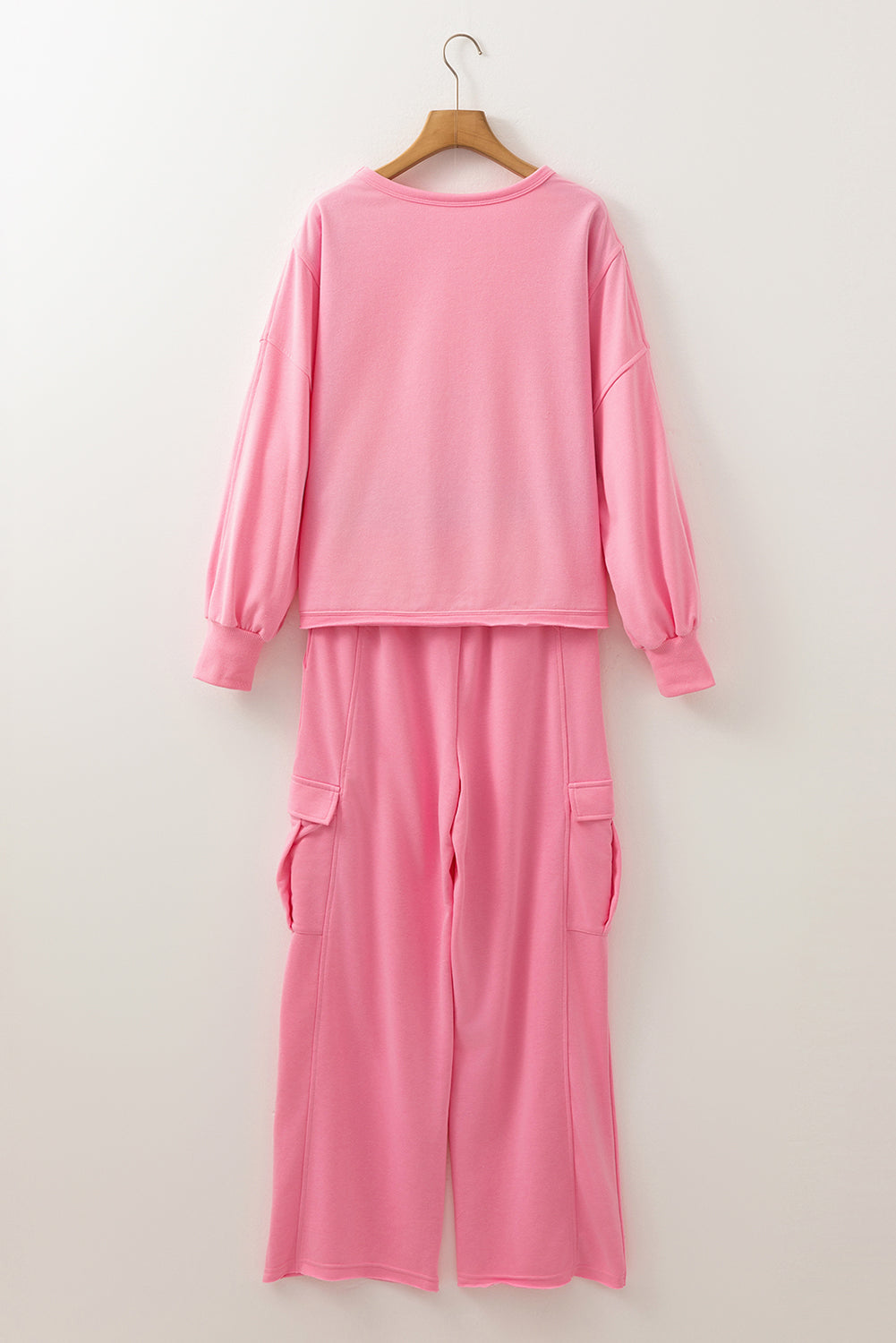 Sachet Pink Solid Color Patchwork Pullover Top and Cargo Pants Set BB Fashion Outlet