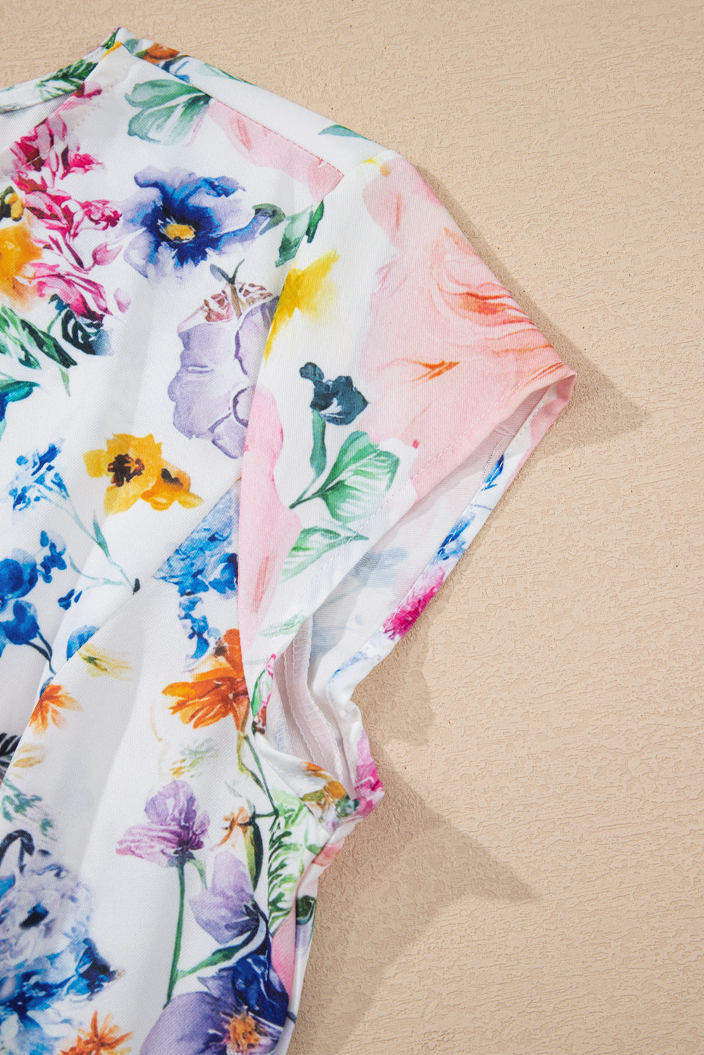 Sky Blue Vibrant Floral Print Cap Sleeve Mini Dress eAura