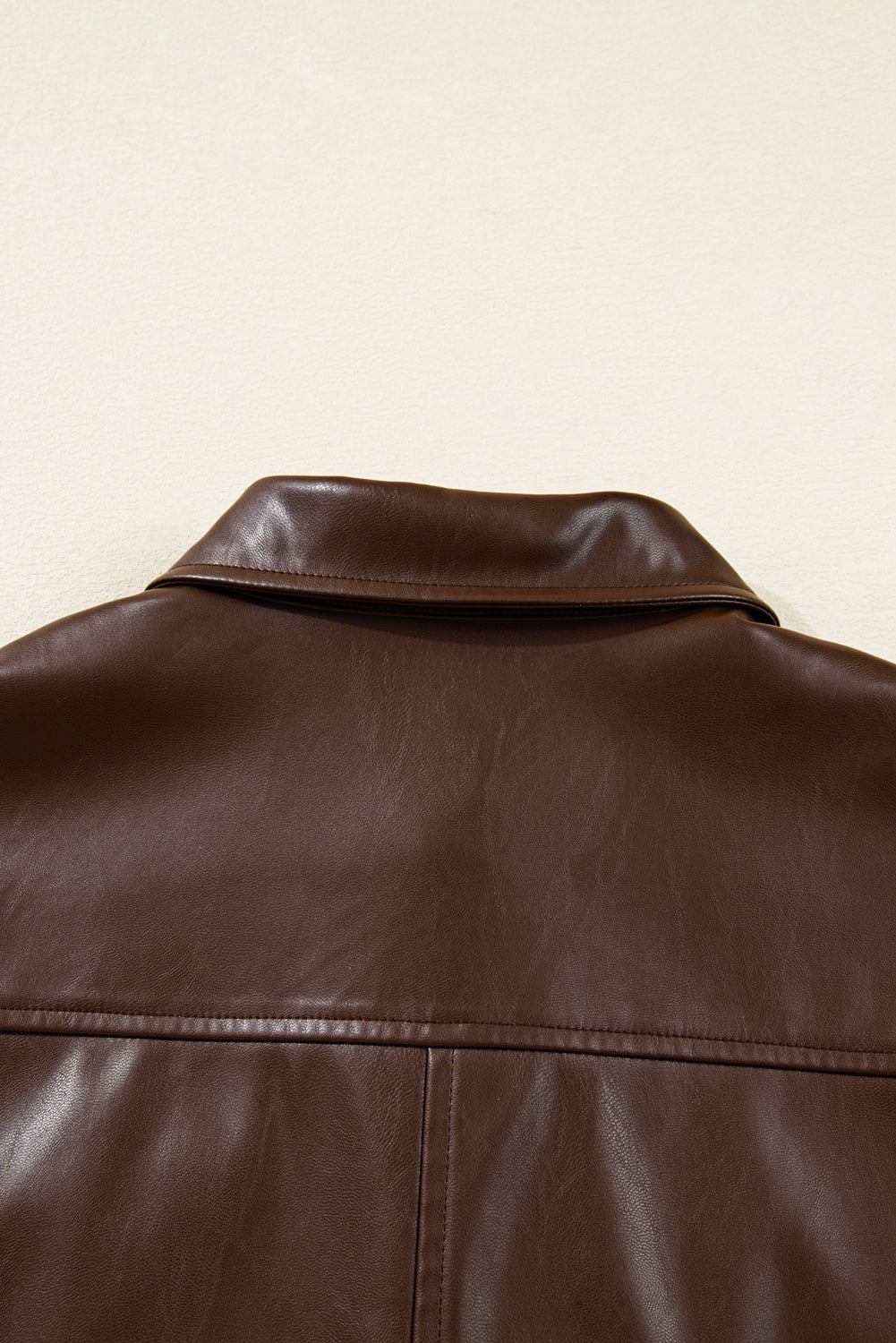 Brown Double Flap Pocket Drawstring Hem Leather Jacket eAura