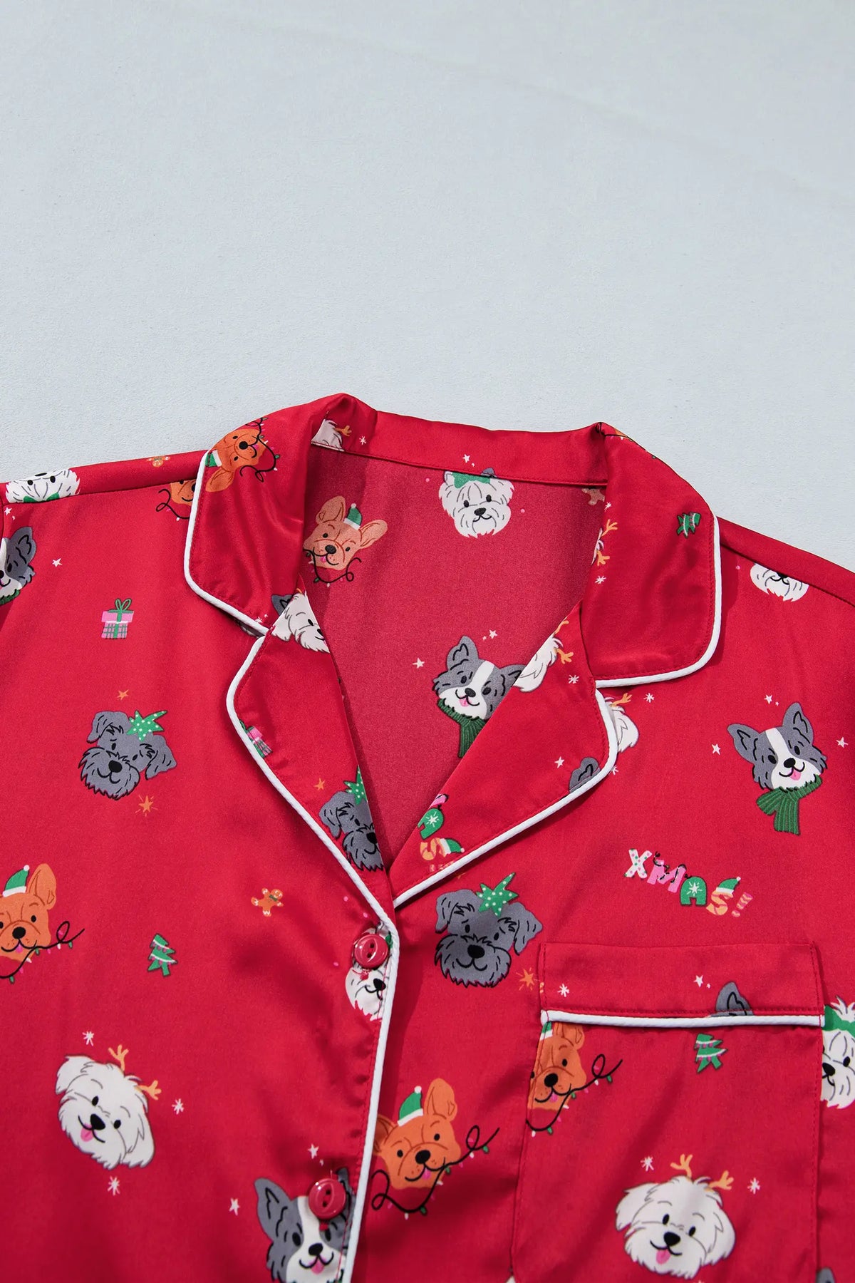 Short Sleeve Two Piece Lounge Set — Festive Dog Print