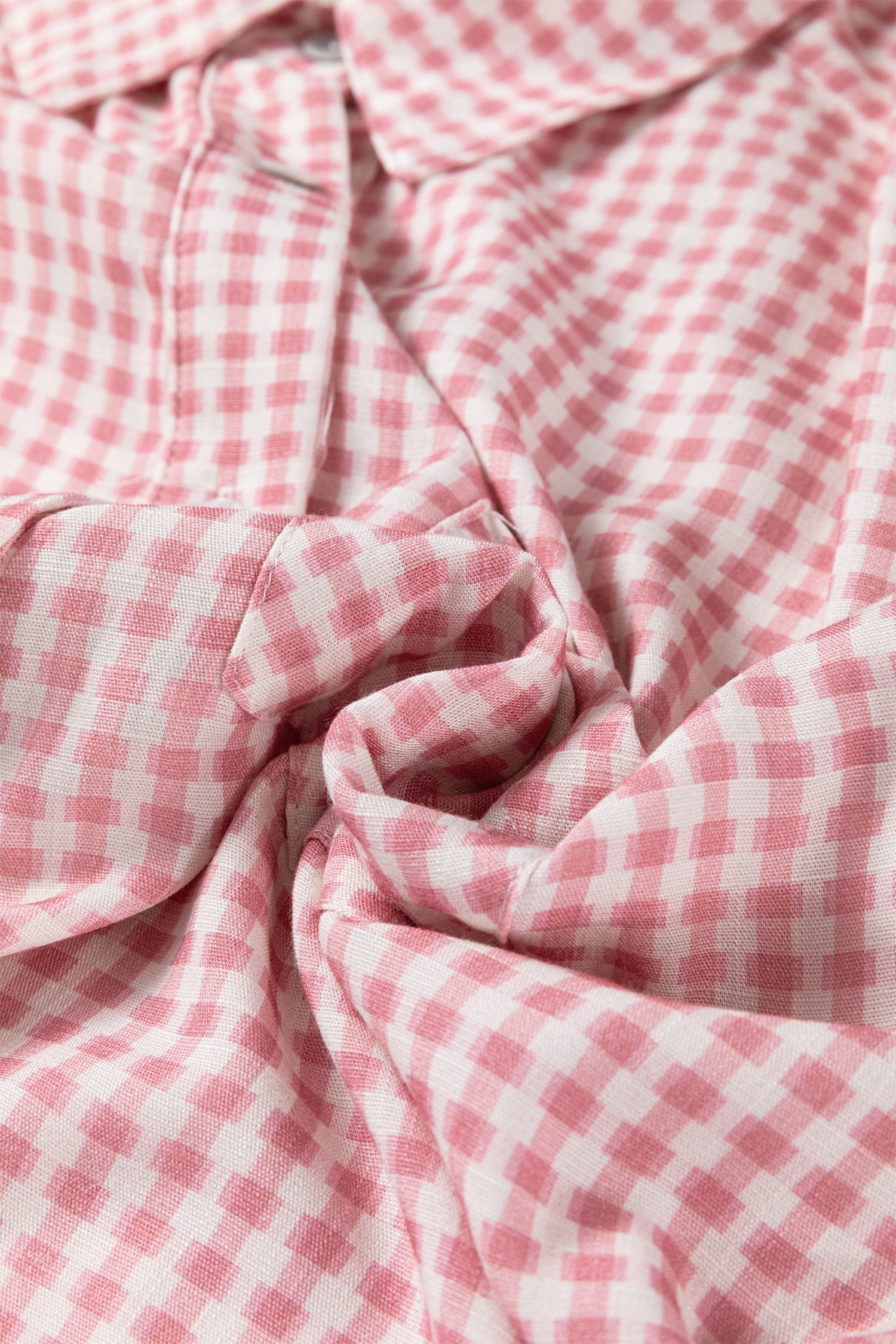 Plaid Half Sleeve Ruffle Hem Button Down Shirt – Pink