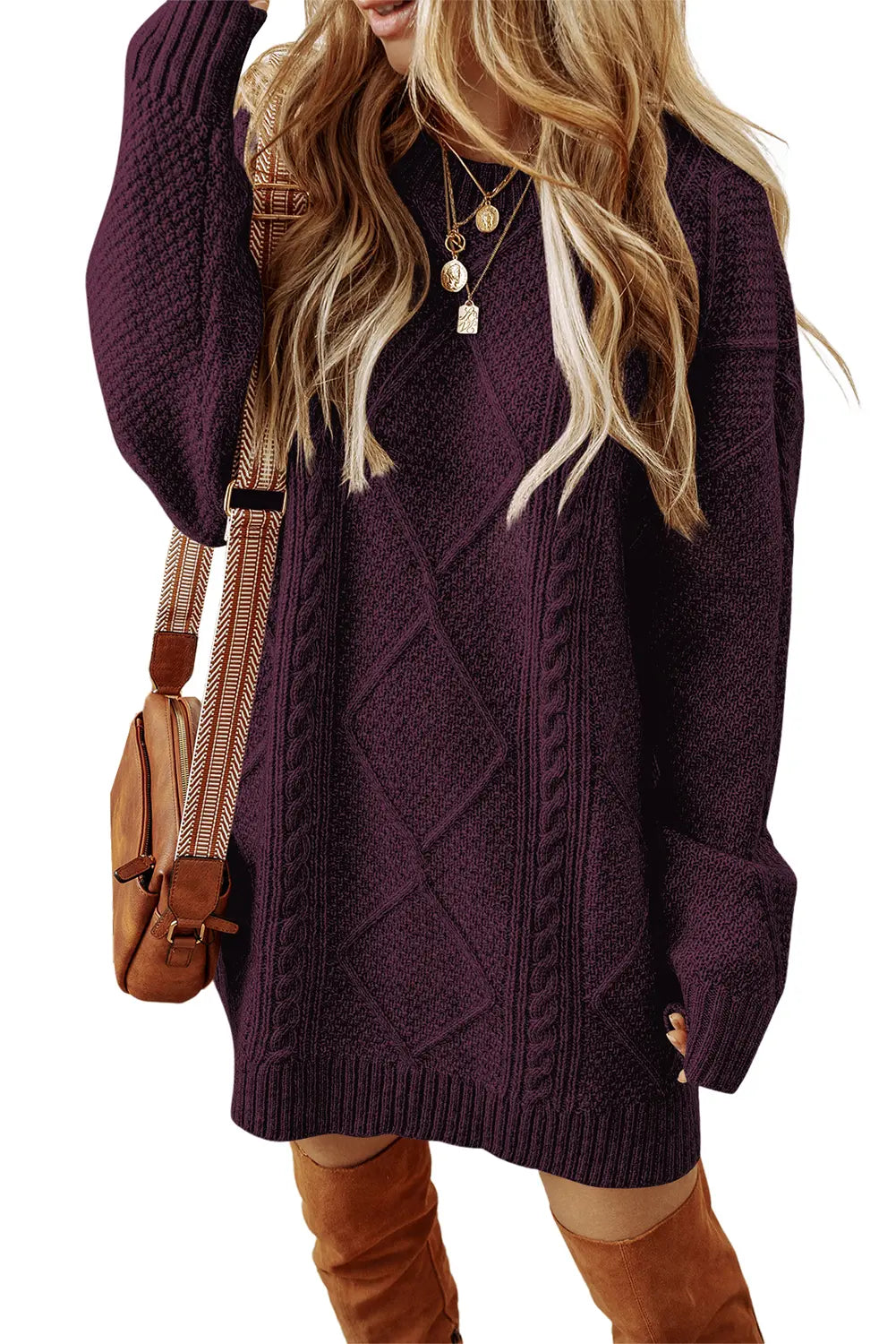 Cable Knit Drop Shoulder Sweater Dress