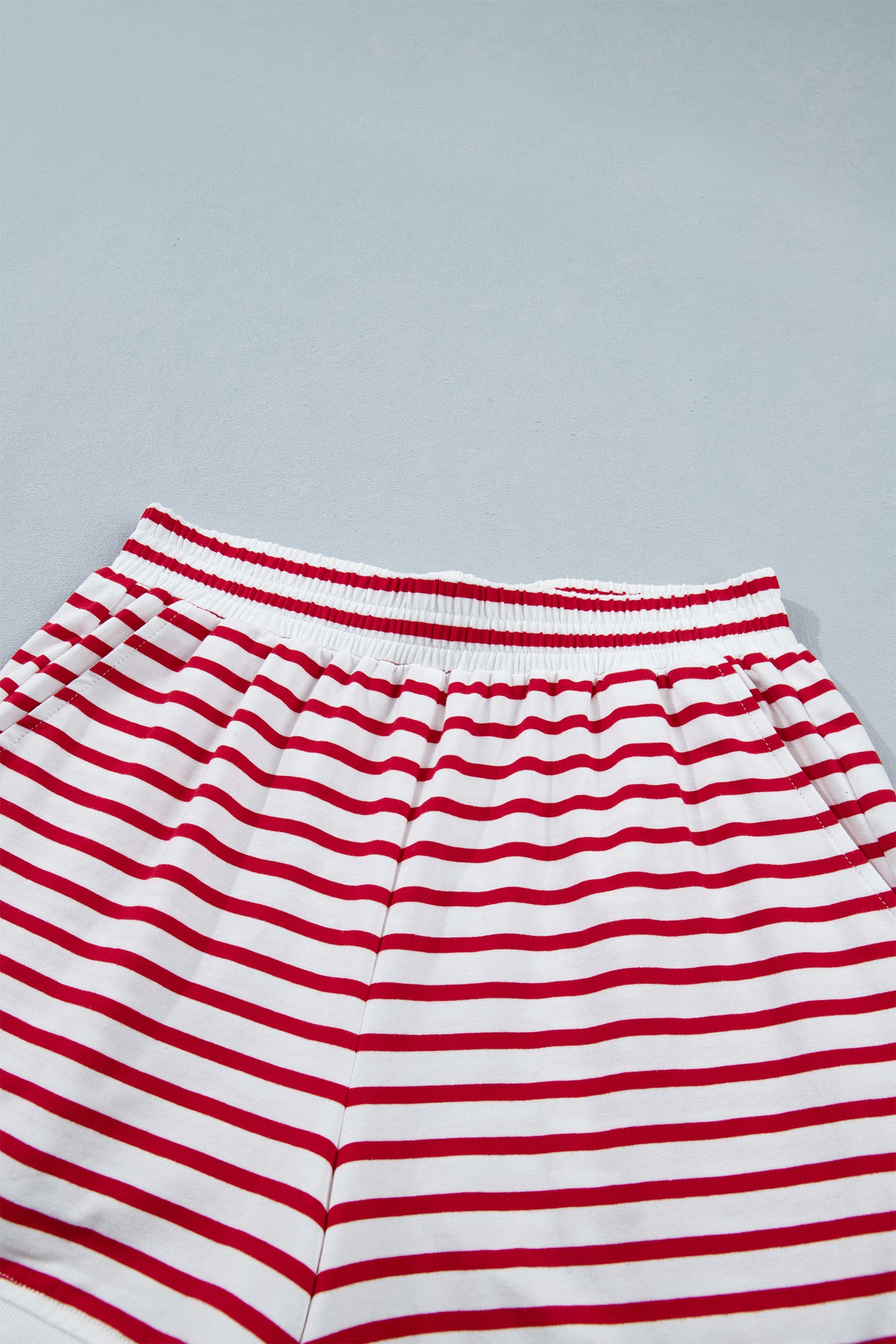 Scallop Trim Casual Top 2pcs Short Set – Red Stripe