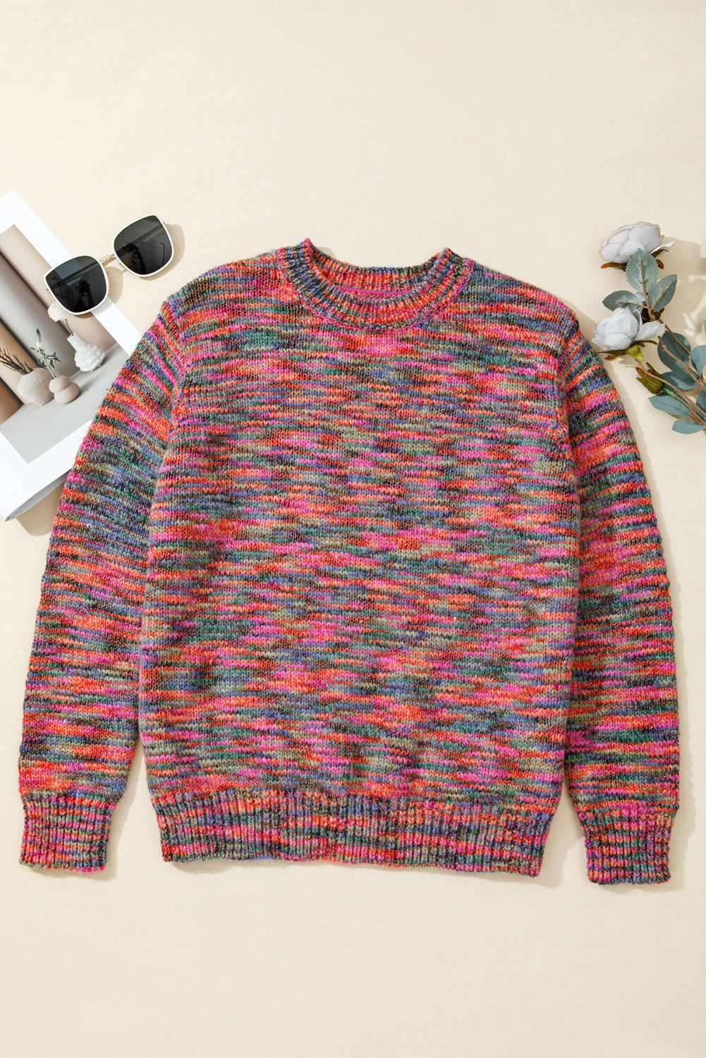 Purple Space Dye Yarn Crew Neck Sweater eAura