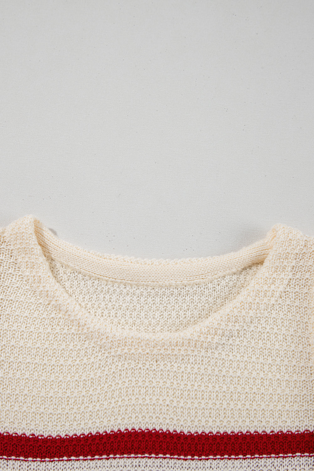 Red Stripe Textured Knit Ribbed Hem Sweater Sleeveless Top eAura