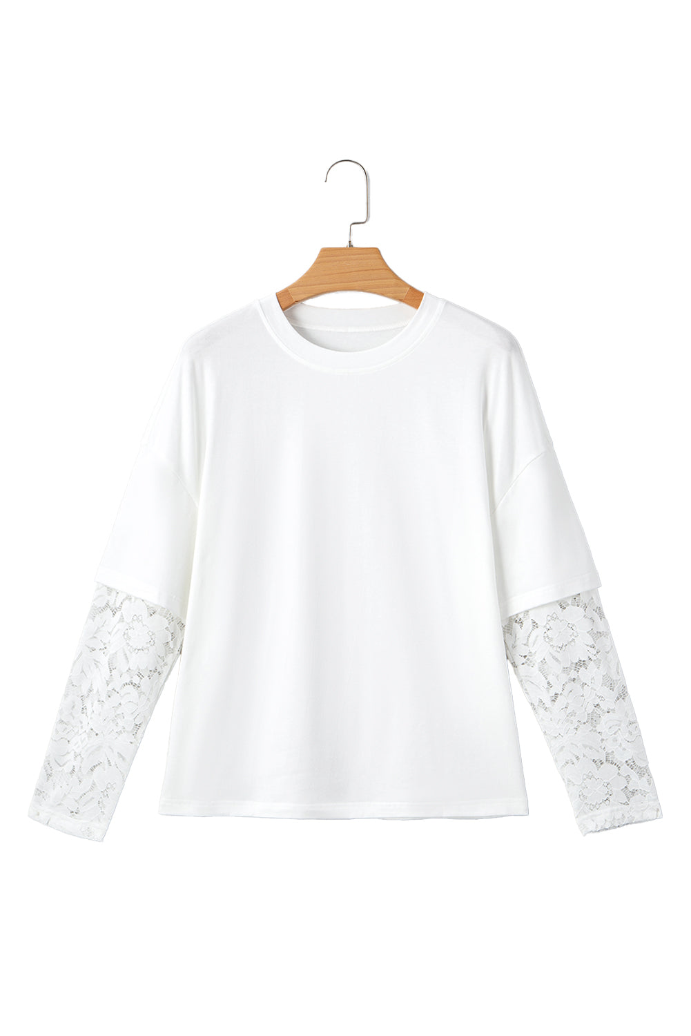 White Lace Long Sleeve Insert Drop Shoulder Tee eAura