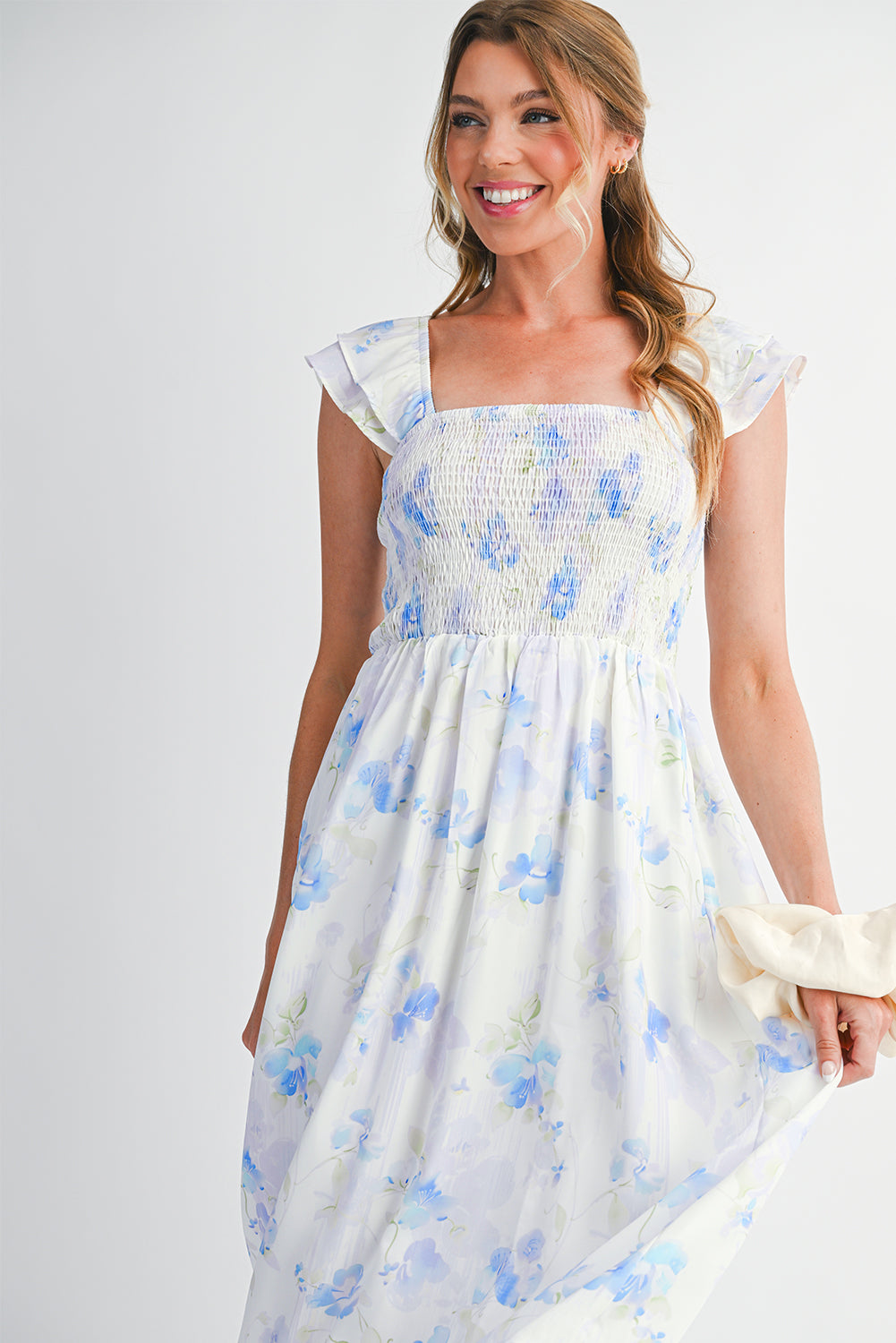 Floral Smocked  Ruffle Sleeveless Long Dress