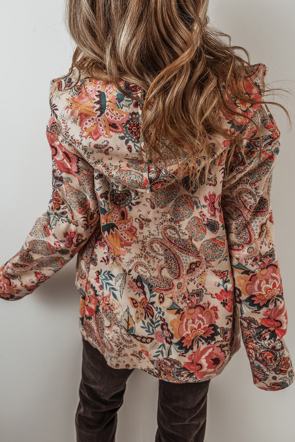 Floral Printed Sherpa Lined Hooded Jacket eAura
