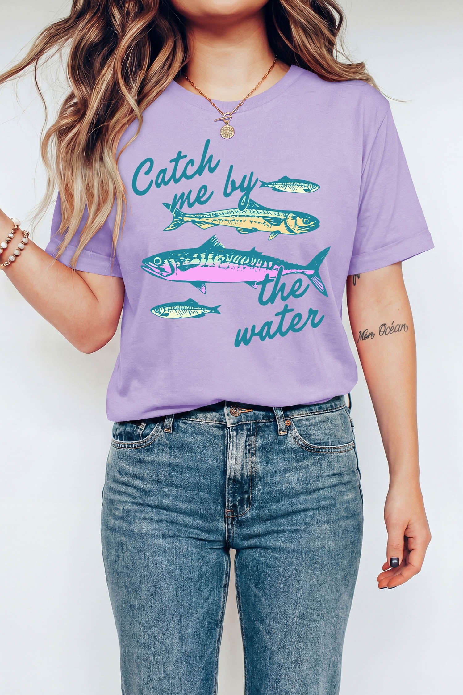 Catch me by the water Fishes Printed T Shirt – Orchid Petal