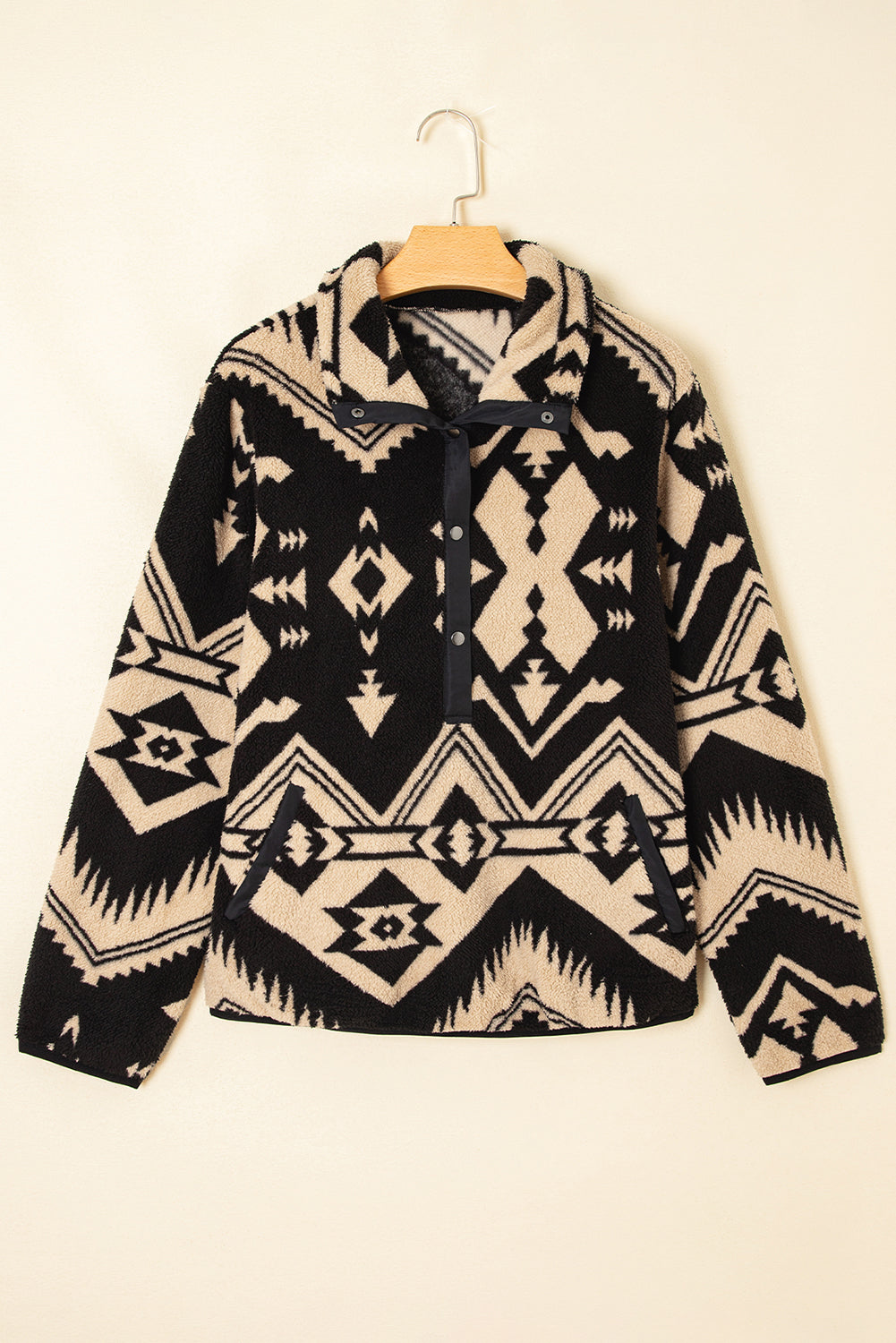 Black Western Aztec Half Zip Plush Sweatshirt eAura