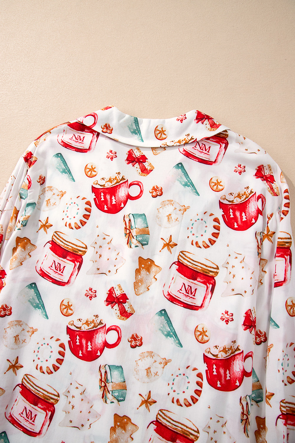 White Christmas Pattern Long Sleeve Shirt Pyjama Set eAura