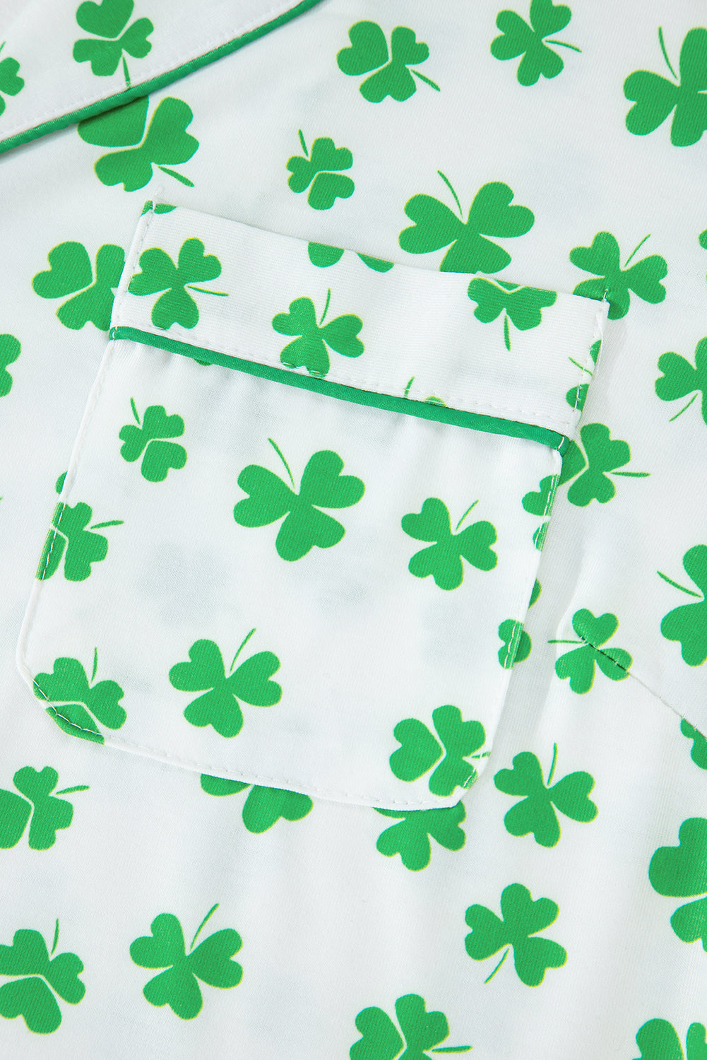 Green Clover Printed Short Sleeve and Ruffled Shorts Pyjama Set eAura