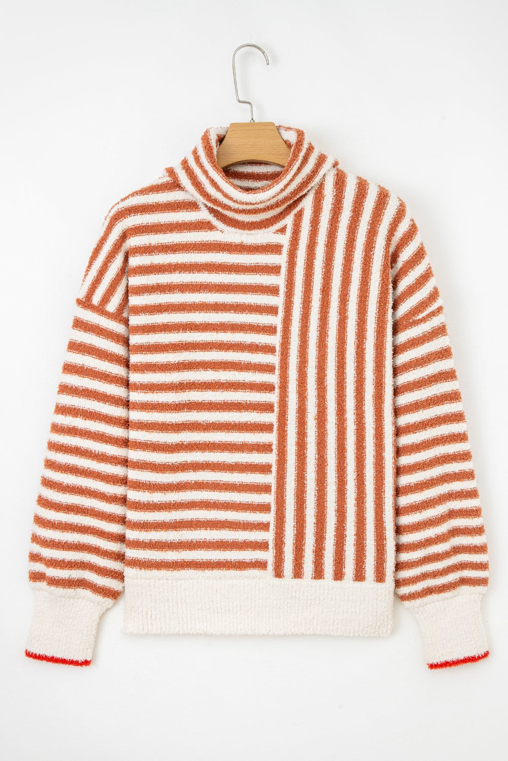 Orange Stripe Cowl Neck Drop Shoulder Sweater eAura