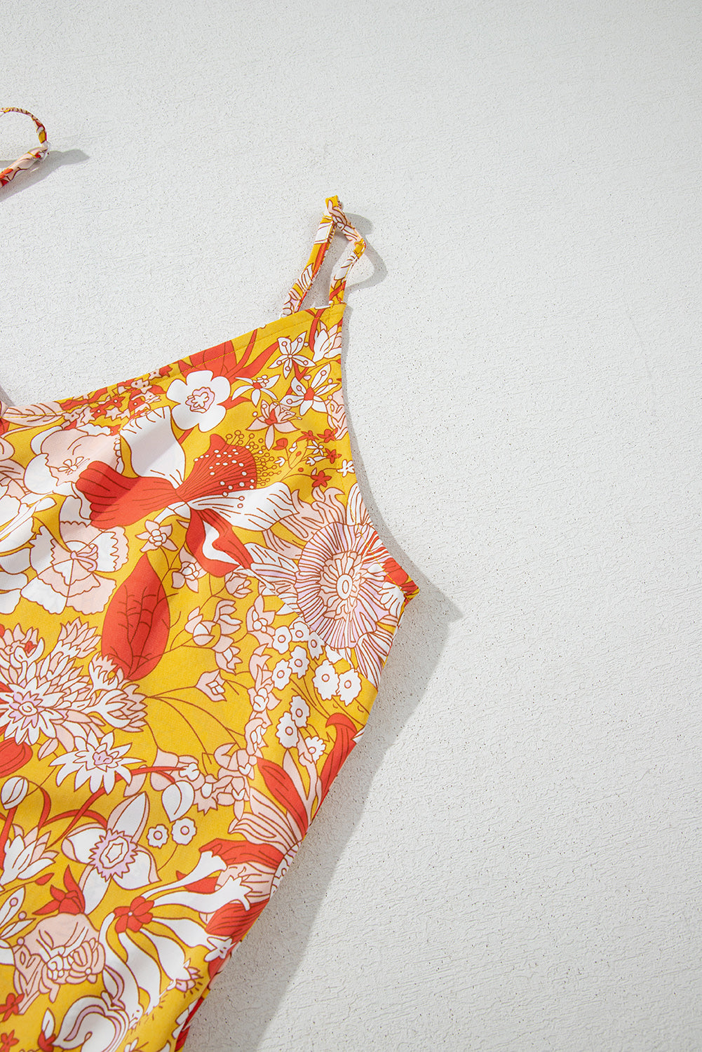 Orange Floral V Neck Wide Leg Sleeveless Jumpsuit eAura