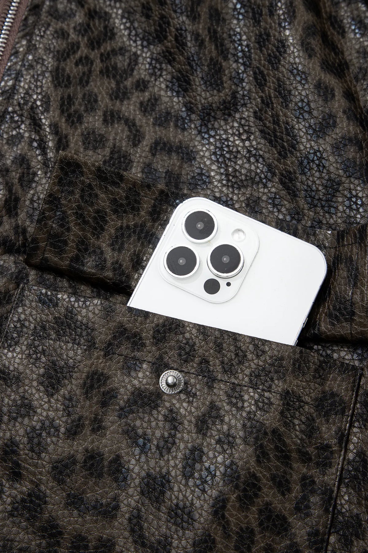 Leopard Print Colourblock Collar Metal Placket Jacket – Multicolour