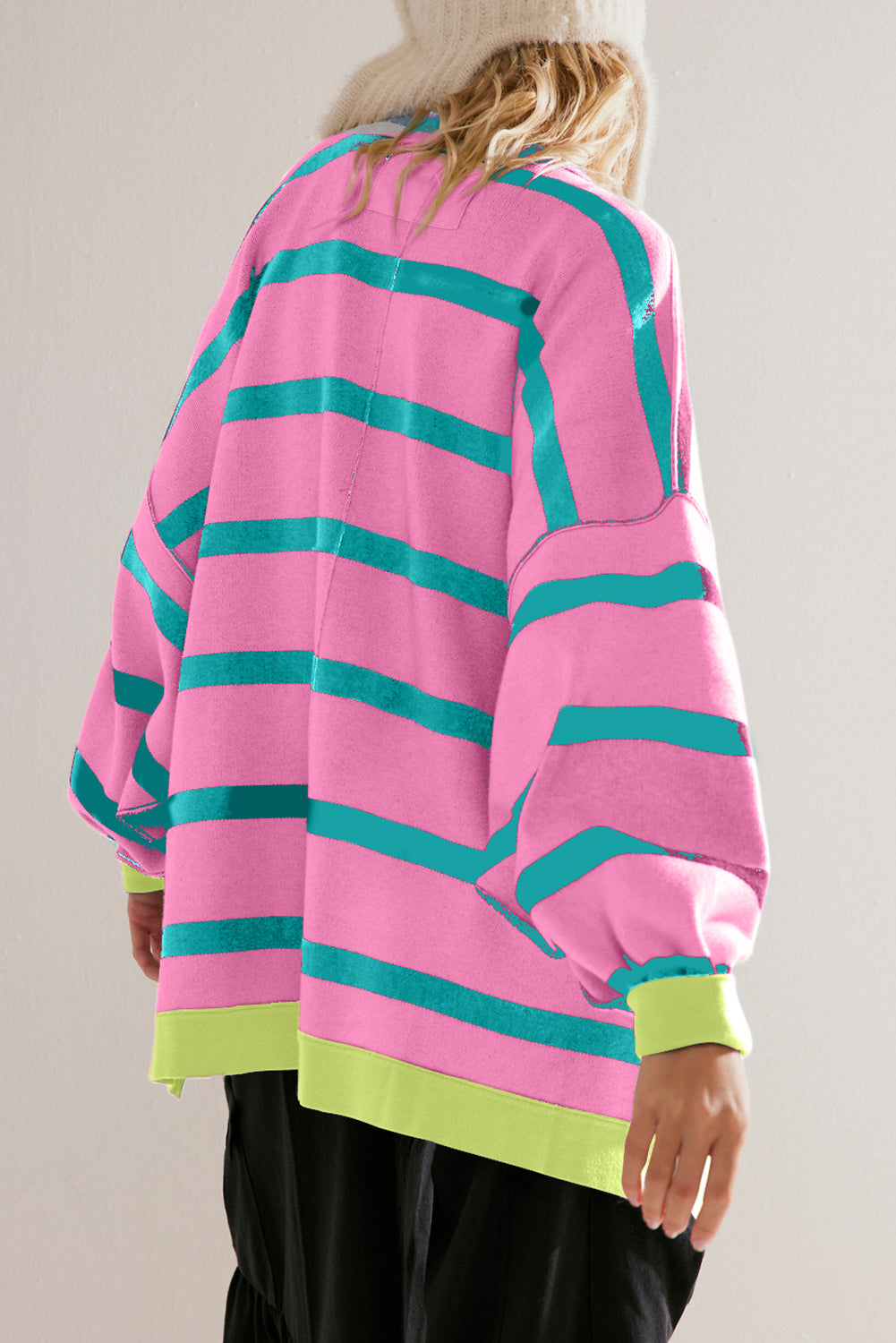 Pink Stripe Colourblock Drop Shoulder Baggy Cardigan eAura