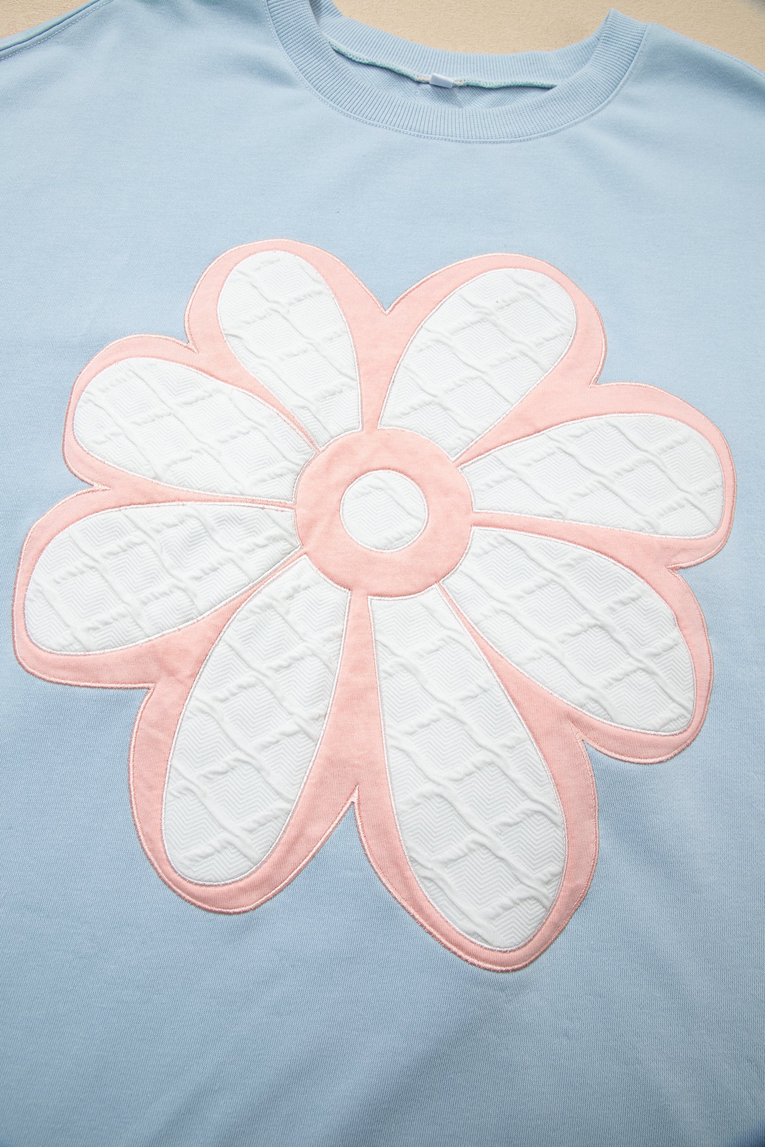 Big Flower Patch Drop Shoulder Long Sleeve Top - eAura