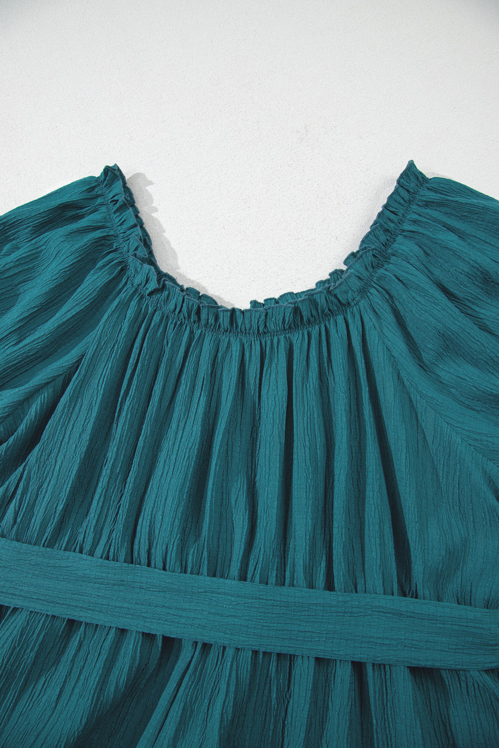Skobeloff Frilled U Neck Puff Sleeve Belted Ruffle Hem Plus Size Midi Dress BB Fashion Outlet