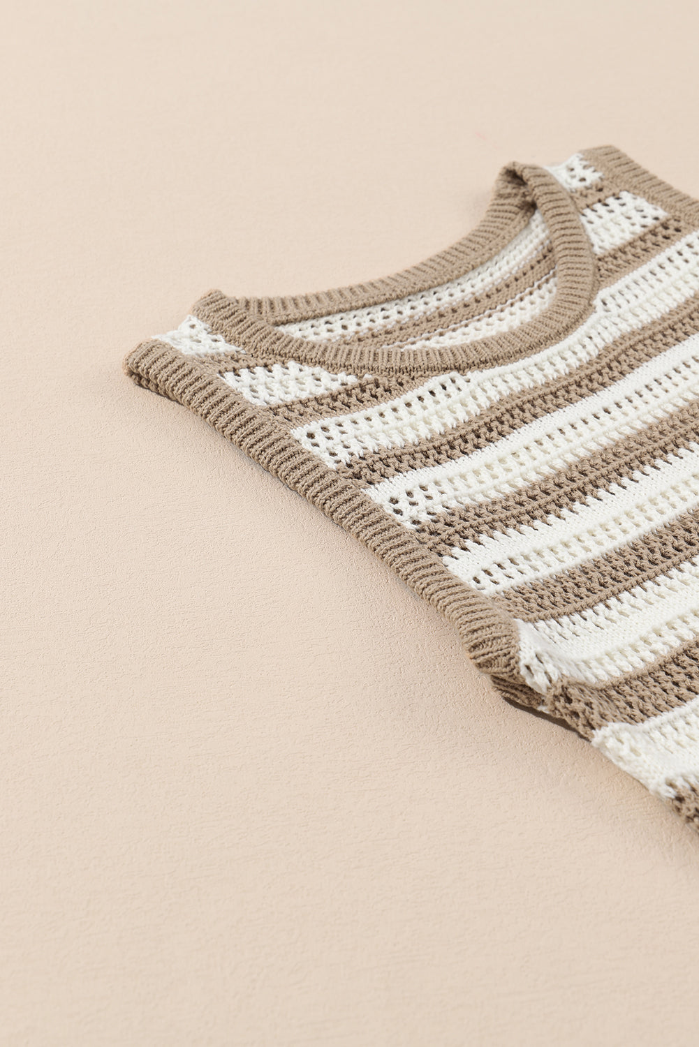 Khaki Stripe Hollowed Knit Sleeveless Sweater Dress eAura