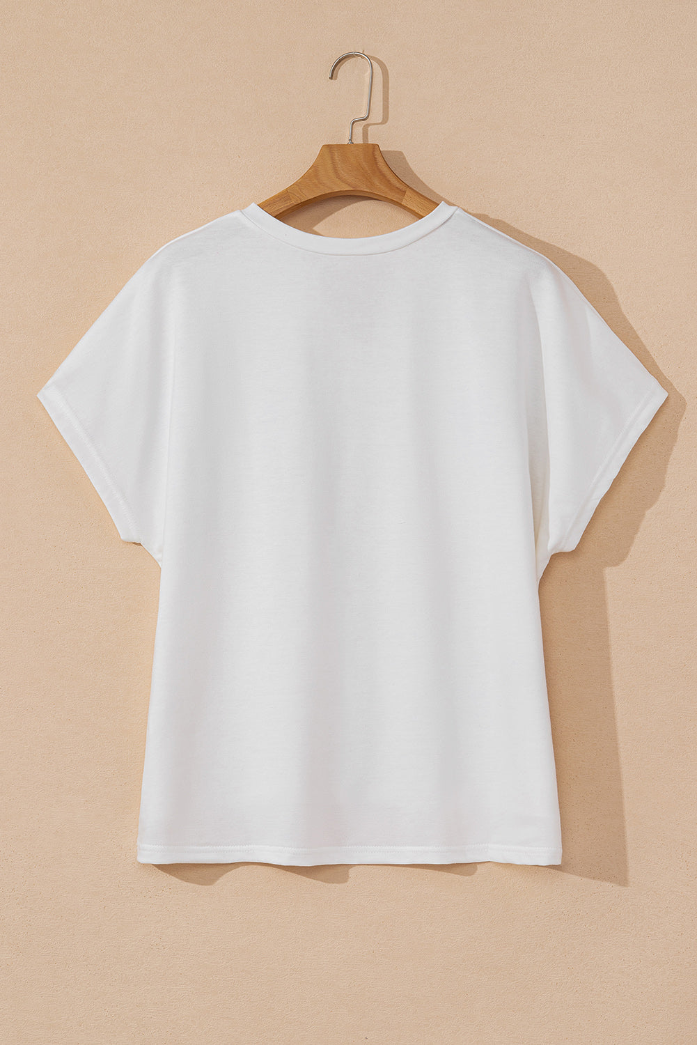 White Floral Applique Notched V Neck Dolman Sleeve Top eAura