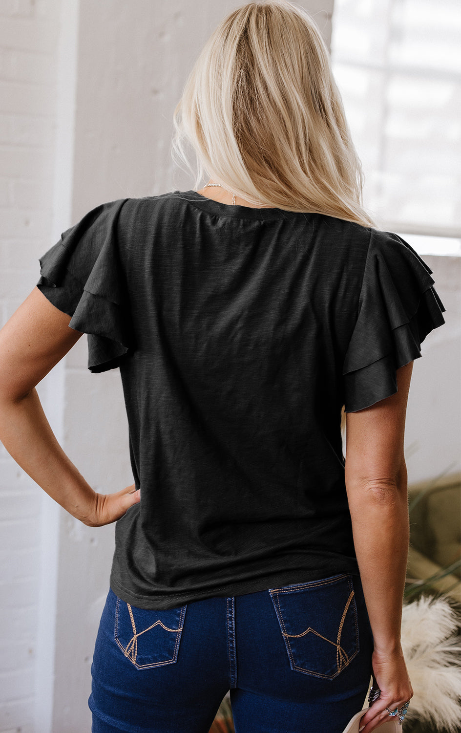 White Layered Ruffle Short Sleeve Round Neck Top eAura