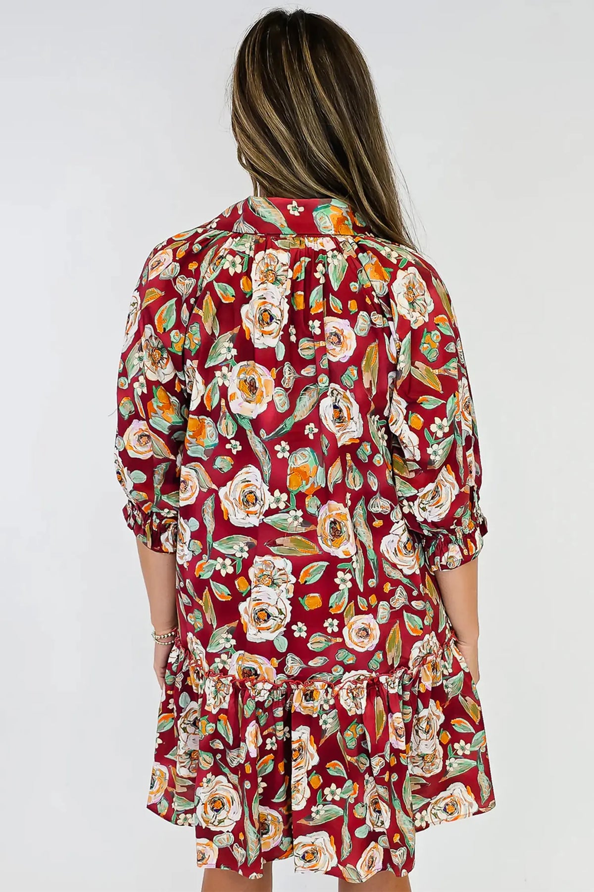 Floral Print Half Sleeve Short Shift Dress – Red