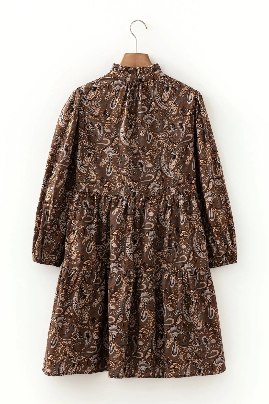 Paisley Print Half Buttons Puff Sleeve Flowy Short Dress - Dresses/Mini Dresses