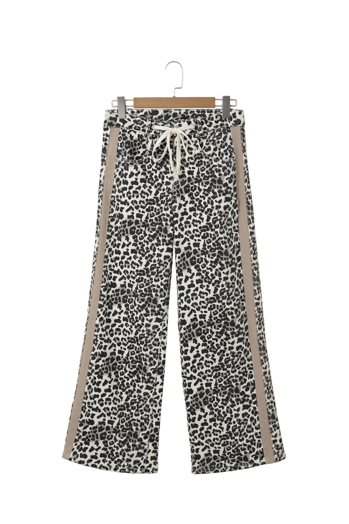 Leopard Print Drawstring Waist Straight Leg Jeans – Khaki