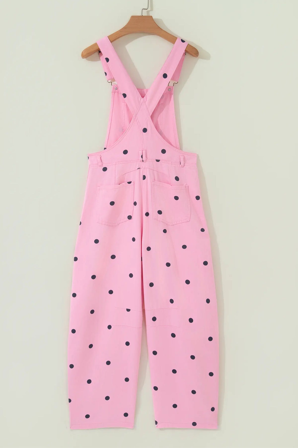 Polka Dot Print Bib Pocket Denim Barrel Overalls