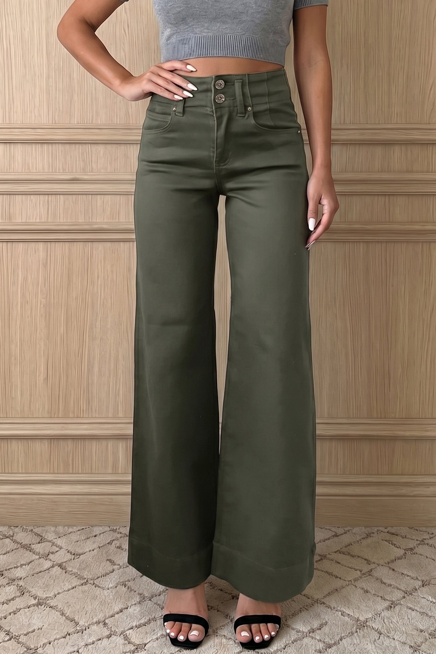 Double Button High Waist Flared Bottom Jeans