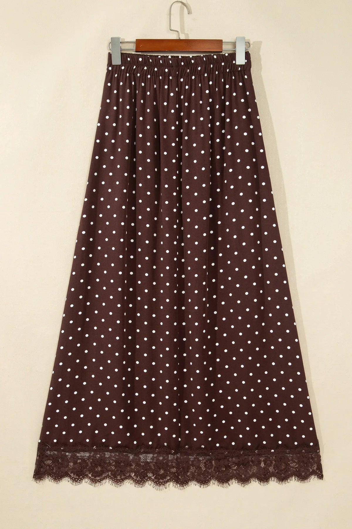Polka Dot Lace Hem Elegant Long Shift Skirt – Khaki