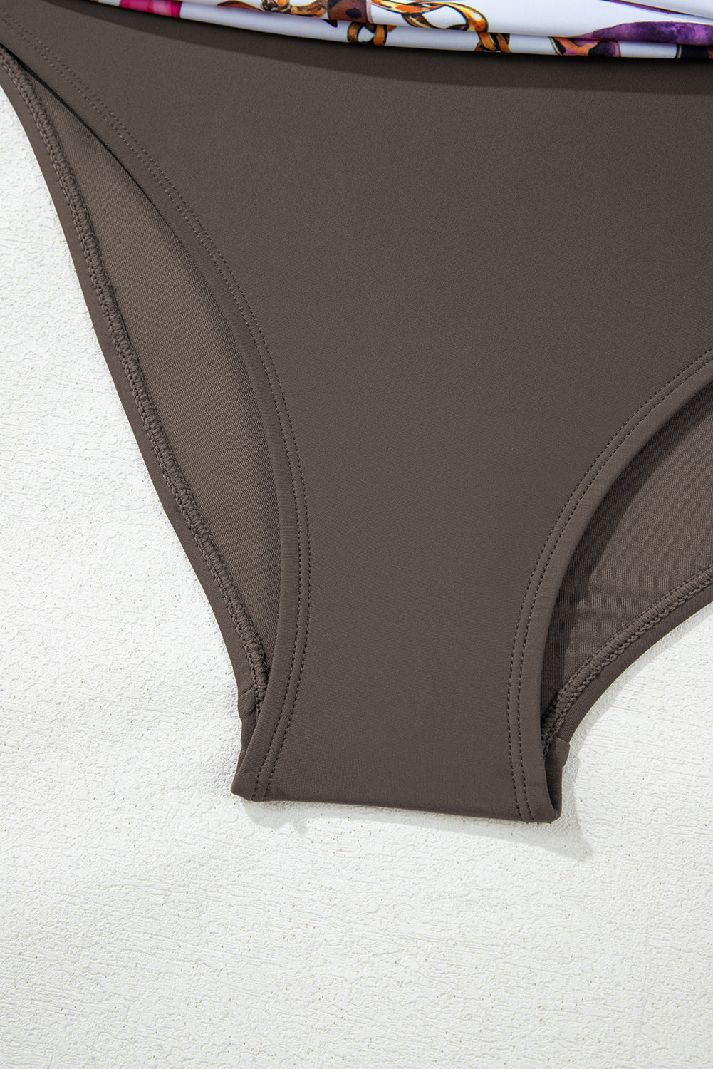 Khaki Abstract Print One Shoulder Ring Linked High Waist Bikini eAura