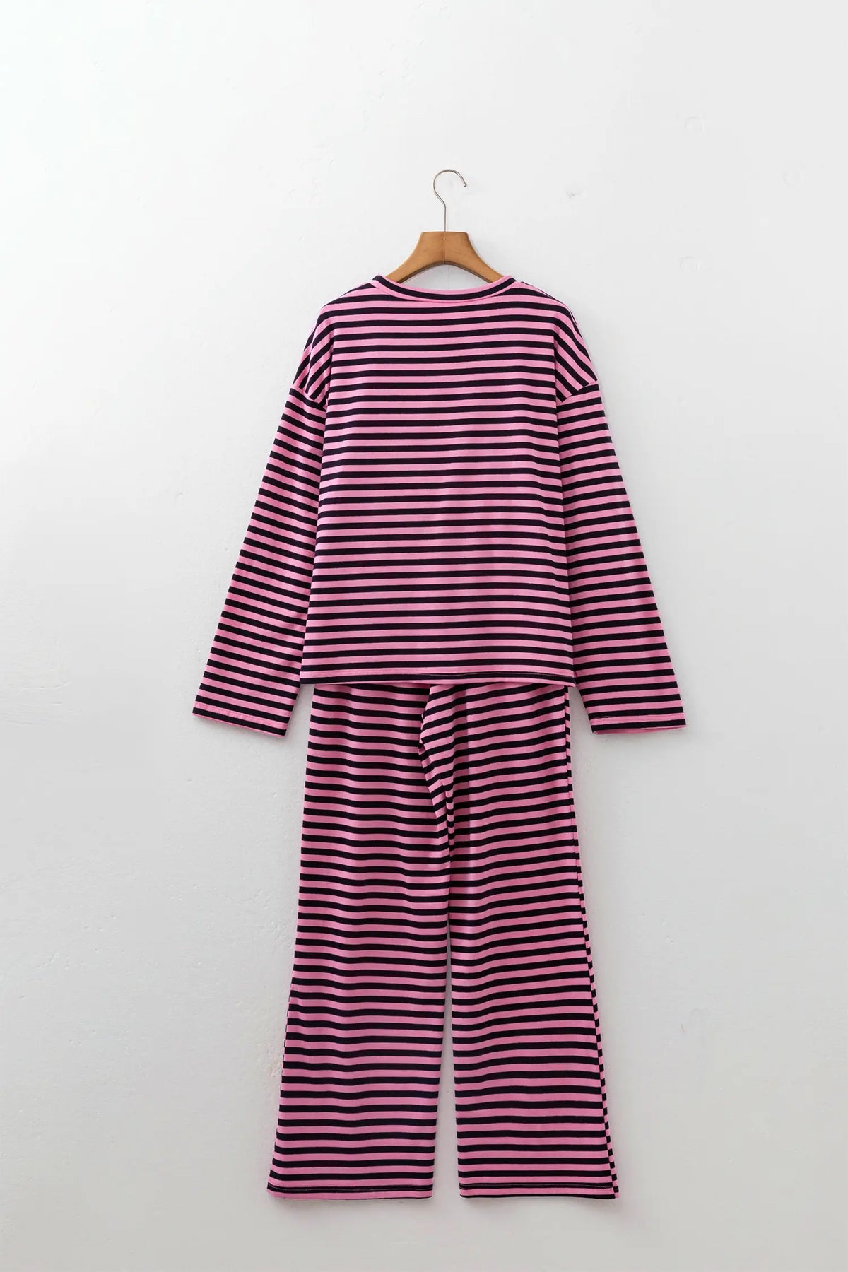 Casual Long Sleeve Top Drawstring Pant Set – Pink Stripe