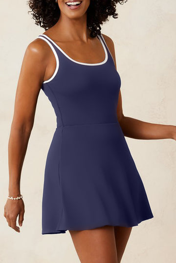 Contrast Edge Ruffled One Piece Swim Dress