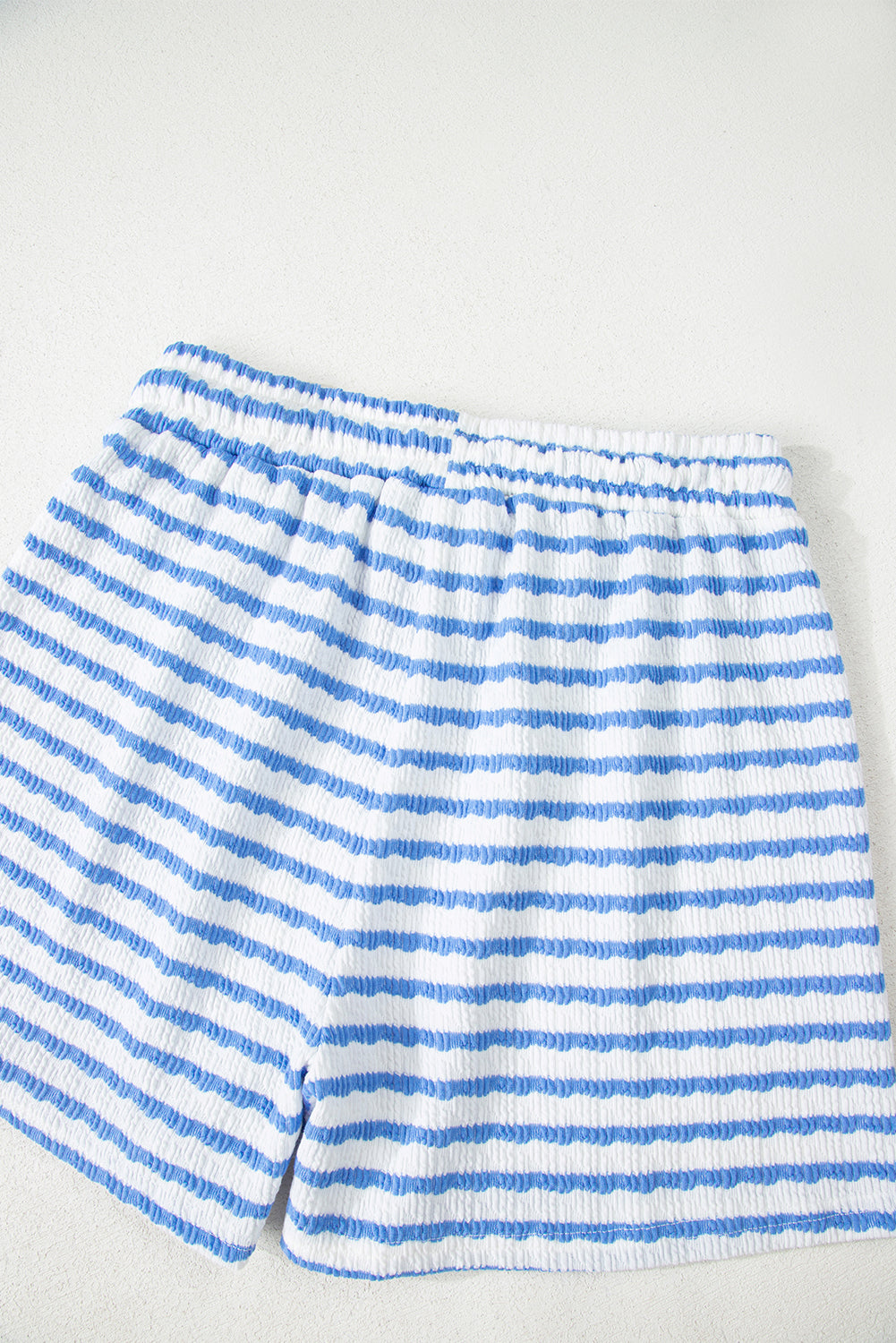 Black Stripe Knitted Short Sleeve Top and Drawstring Shorts Set eAura