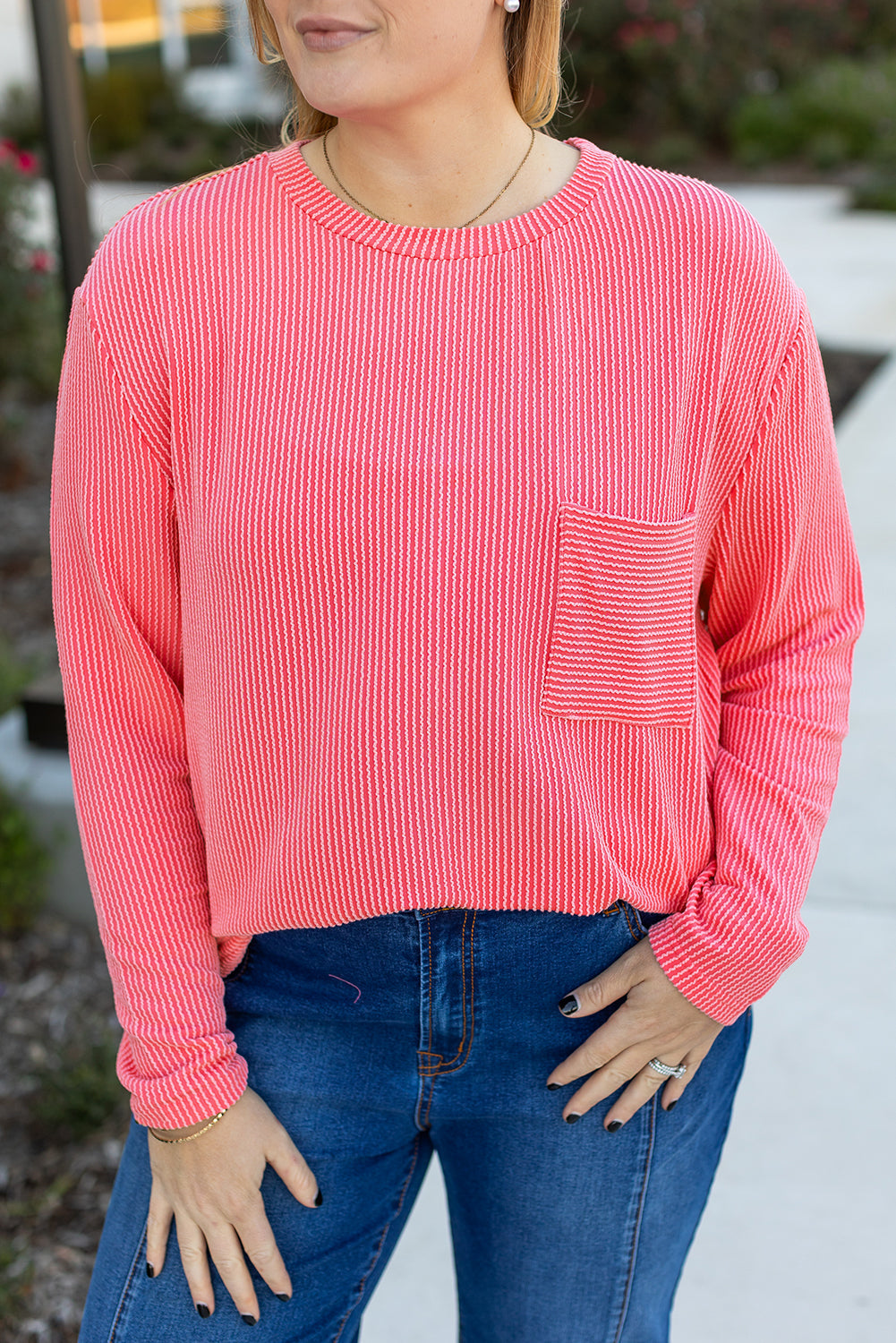 Peach Blossom Plus Size Ribbed Textured Long Sleeve T Shirt BB Fashion Outlet